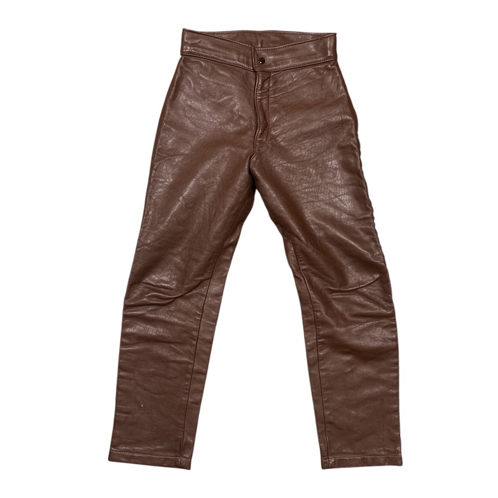 Vintage Bates of California Brown Leather Satin Lined Straight Pants Womens 28